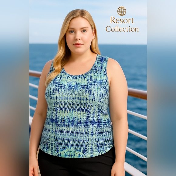 Chico’s Zenergy Tank Top XL 3/16 Sparkly Sequin Blue Green White Print Workout - Picture 1 of 8